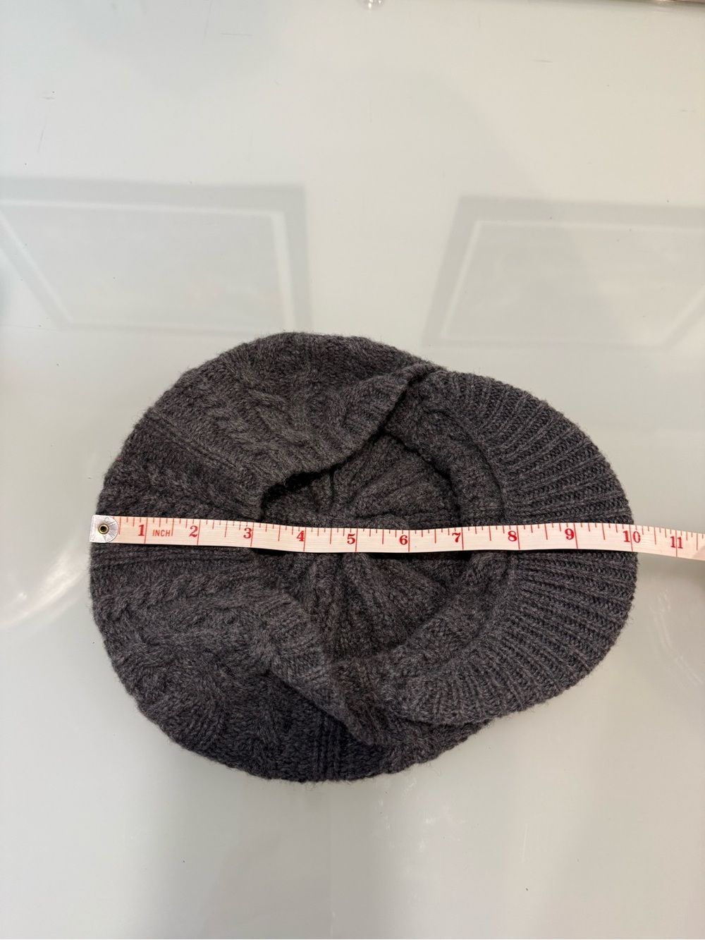 Lauren Ralph Lauren 100% Wool Cable Knit Visor Beanie Newsboy Cap Dark Grey - Picture 10 of 10